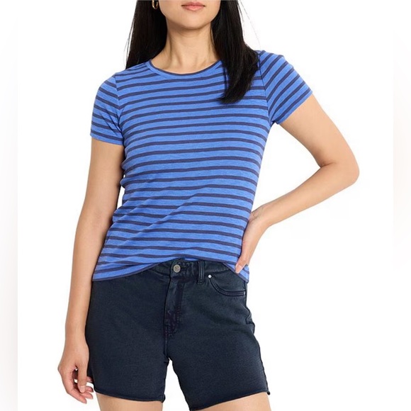 NIC+ZOE Tops - NIC+ZOE Stripe Knit Scoop Neck Short Sleeve Cotton Blend Blue Striped Tee NWT XL